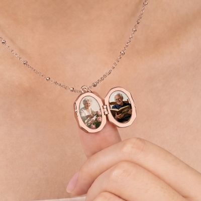 Personligt halsband med fjärilsskal och ovalt medaljong med 1-2 foton, eleganta bildsmycken, födelsedags-/årsdags-/minnespresent till henne/mamma/familj/djurälskare