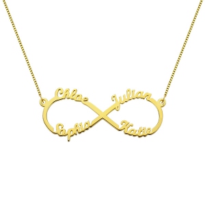 Collar de infinito con 4 nombres personalizados chapado en oro de 18 quilates