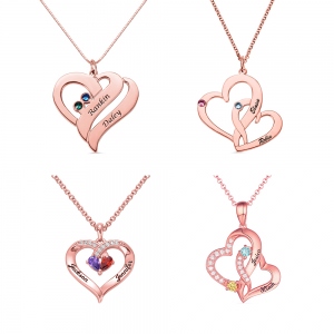 Collana incisa doppio cuore con pietra di nascita