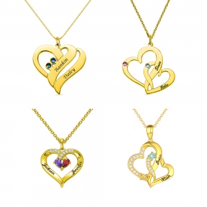 Collana incisa doppio cuore con pietra di nascita