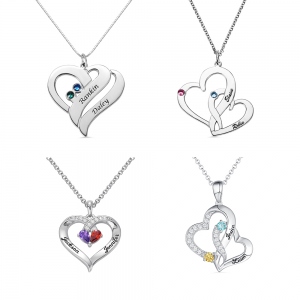 Collana incisa doppio cuore con pietra di nascita