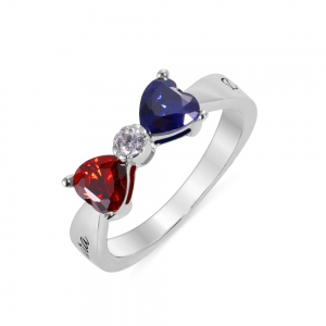 Anillo de plata de ley con nombre de pareja, lazo con piedra de nacimiento y corazón personalizado
