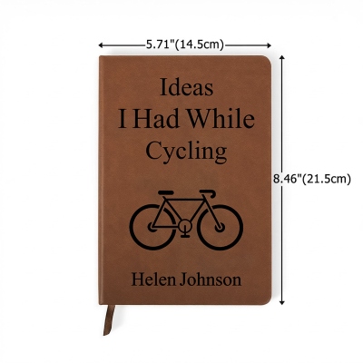 Personlig anteckningsbok med cykelidéer och namn, A5-läderanteckningsbok med inspiration för cykel, födelsedags-/årsdags-/pensionspresent för cykelälskare/cyklister
