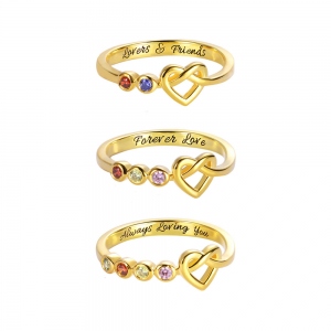 Anillo de corazón de piedra de nacimiento personalizado en oro