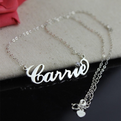 Sterling zilveren Carrie naamketting met geboortesteen, cadeau voor vrouwen, echtgenotes, moeders, vriendinnen, dochters en andere dierbaren.