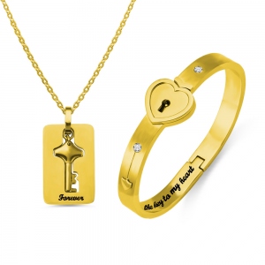 Bracciale e collana chiave personalizzati per coppia in oro