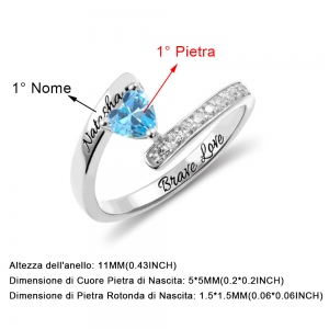 Anello Con Incisione e Pietra di Nascita In Argento