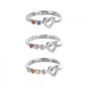 Anillo de corazón de piedra de nacimiento personalizado en plata