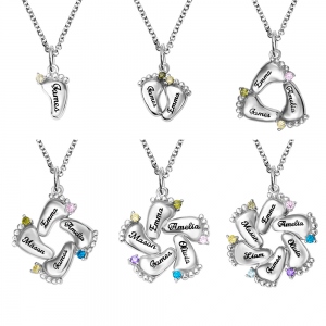 Gepersonaliseerde Baby voeten Birthstone ketting voor moeder