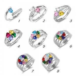Gepersonaliseerde hart geboortesteenring met gravure zilver