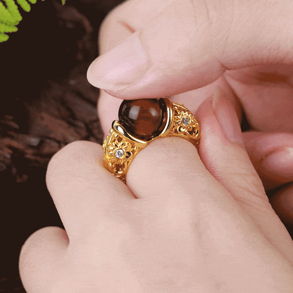 Custom Natural Healing Stone Ring, Chakra Crystal Massage Roller Ring, Sunflower Birthstone Ring, Anxiety Ring, Meditation Ring, Present för mamma/kvinnor
