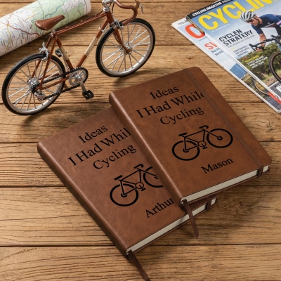 Personlig anteckningsbok med cykelidéer och namn, A5-läderanteckningsbok med inspiration för cykel, födelsedags-/årsdags-/pensionspresent för cykelälskare/cyklister