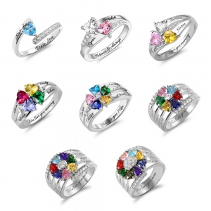 Gepersonaliseerde hart geboortesteenring met gravure zilver