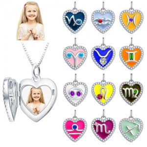 Collar con foto de corazón con signo del zodiaco grabado infinito amor