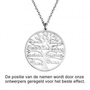 Gegraveerde stamboom ketting in roestvrij staal