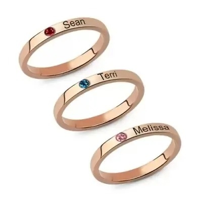 Anello con nome impilabile della madre con Pietra portafortuna in oro rosa