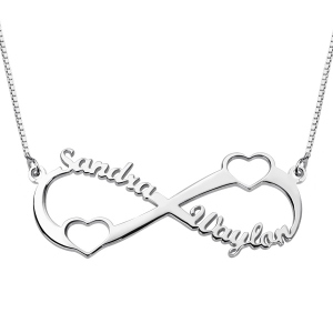 Collar con nombres y doble corazón infinito en plata de ley
