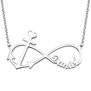 Collar con nombre y ancla infinito de Forever Love en plata de ley