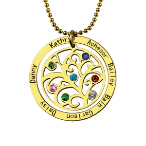 Collar de oro con árbol genealógico, 7 nombres y piedras de nacimiento