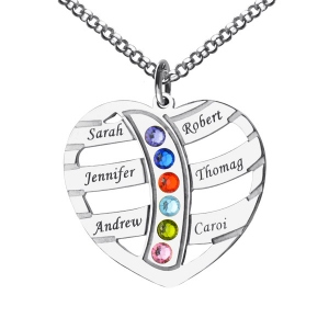 Collar para mamá con nombre de 6 niños y piedra de nacimiento en plata de ley