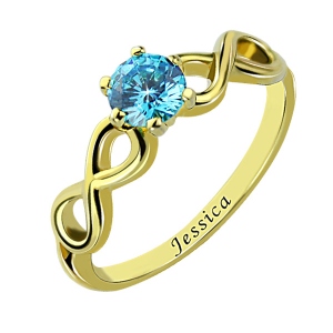 Anillo de compromiso infinito doble con nombre y piedra de nacimiento chapado en oro de 18 quilates