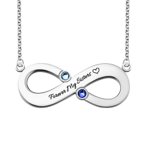 Collar de infinito grabado con dos piedras de nacimiento en plata de ley