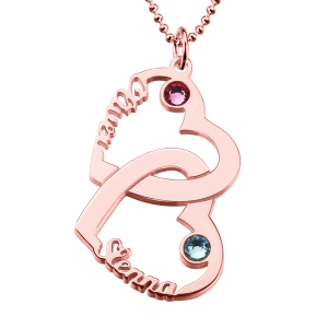 Colgante de corazón en corazón con nombres y piedras de nacimiento en oro rosa