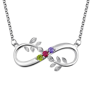 Collar de rama de árbol y forma de infinito con piedra de nacimiento bañado en platino