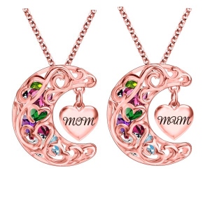 Collar "To The Moon And Back Cage MOM(MUM)" en oro rosa