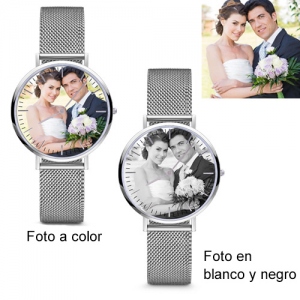 Reloj con fotografía de acero inoxidable para hombre y mujer